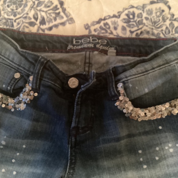 Bebe Embellished/Stressed Blue Jeans - Picture 5 of 8
